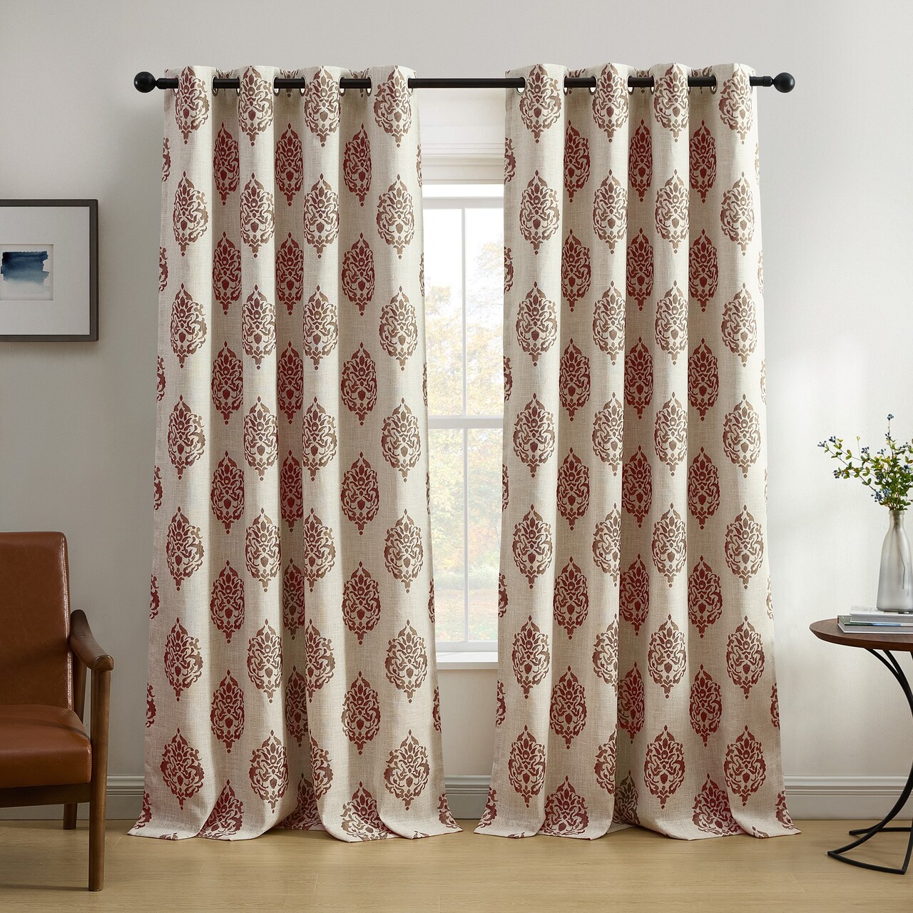 Threadmade Home Navara Medallion Room Darkening Window Curtain, Cinnamon - 52"W x 84"L
